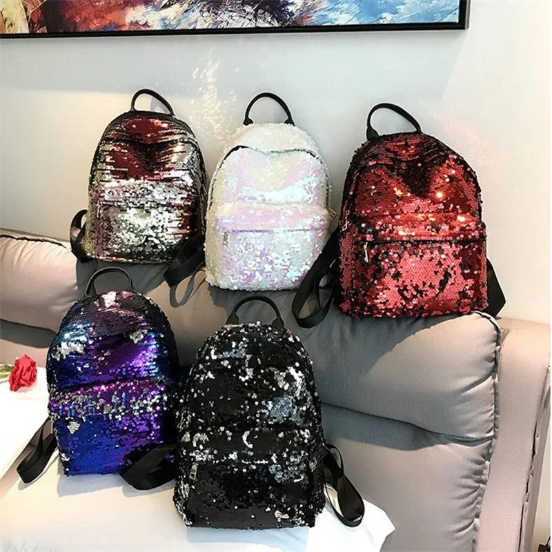 

Hot Sale Women Backpack Sequins School Back Pack New Fashion Female High Quality holographic Travel Bag Bling Studen School Bag