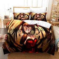 date a live anime bedding set cartoon print duvet covers pillowcase tokisaki kurumi comforter kids girl bed linens twin bedcloth