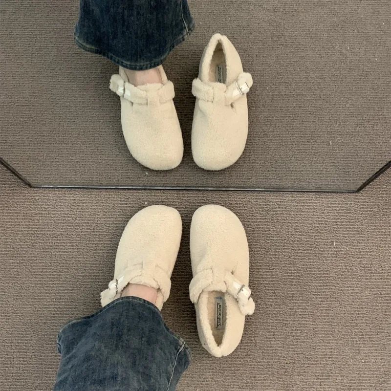 Замшевые меховые лоферы на плоской подошве женская обувь зимняя брендовая