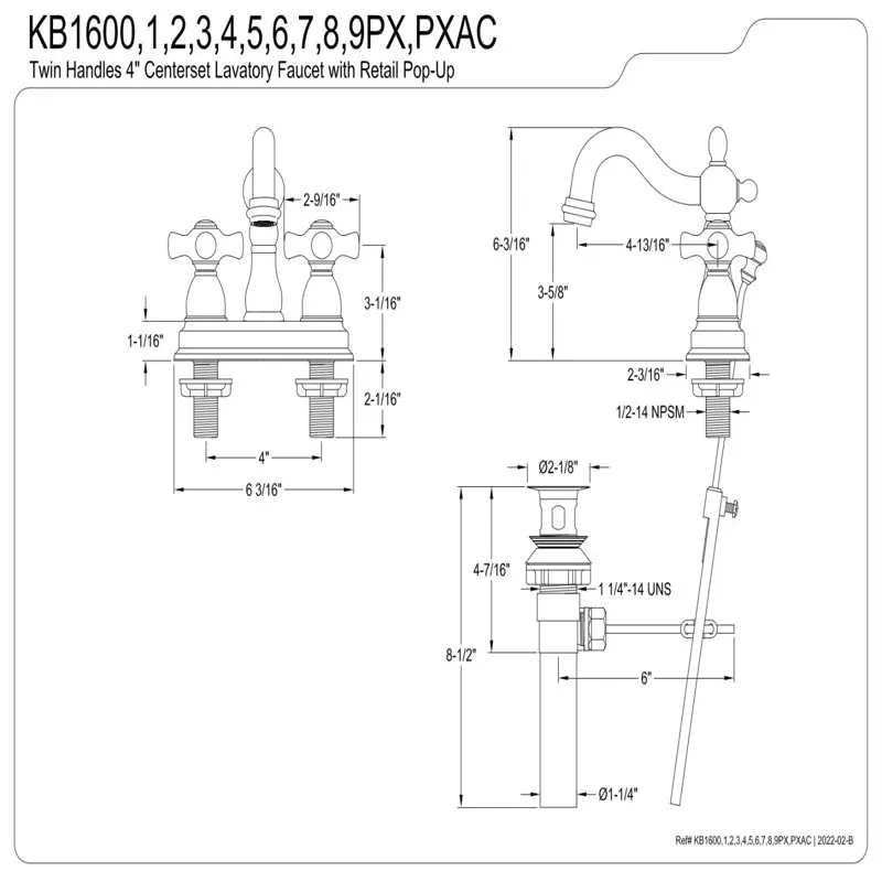 

KB1601PX Heritage 4 in. Centerset Bathroom Faucet, Polished Chrome