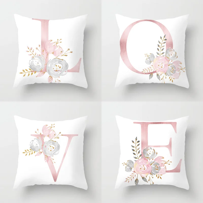 

26 Letters Cushion Cover Pink Letter Throw Pillow Case Cover Letter Alphabet Cushion Cover Christmas Party Decorative Pillowcase