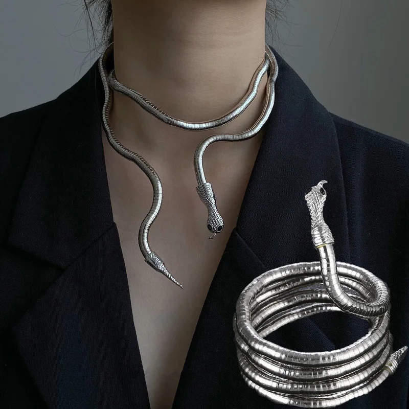 

New Punk Cool Soft Alloy Foldable Necklaces Multilayer Metal Snake Necklace Bracelet DIY Yourself for Women Men Jewelry Ornament