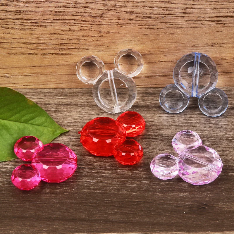

Cartoon Animal Mouse Head 5pcs 37x34mm Faceted Acrylic Beads Transparent Colorful Loose Beads For Jewelry Making DIY Accessories