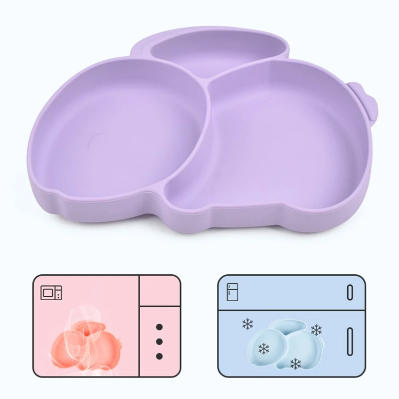 

Миска на присоске для младенцев, разделенная обеденная тарелка, для обучения кормления, Нетоксичная силиконовая однотонная Милая мультяшн...