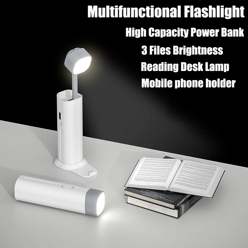 

Mini LED Book Light USB Rechargeable Flashlight Power Bank Nightlight Reading Books Flexible Desk Lamp For Bedroom Phone Holder