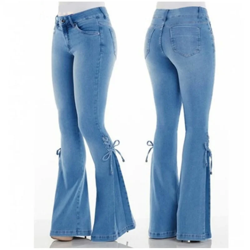 Женские джинсы-клеш большого размера из чистого Y2K джинсовые джинсы с высокой