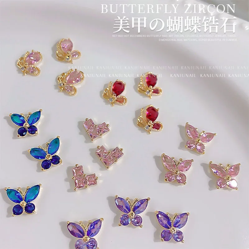 20pc Pink Zircon Butterfly 3D Nail Art Decorations Crystal Wing Luxury Zircons Charm Emulational Designer Manicure Accessories##