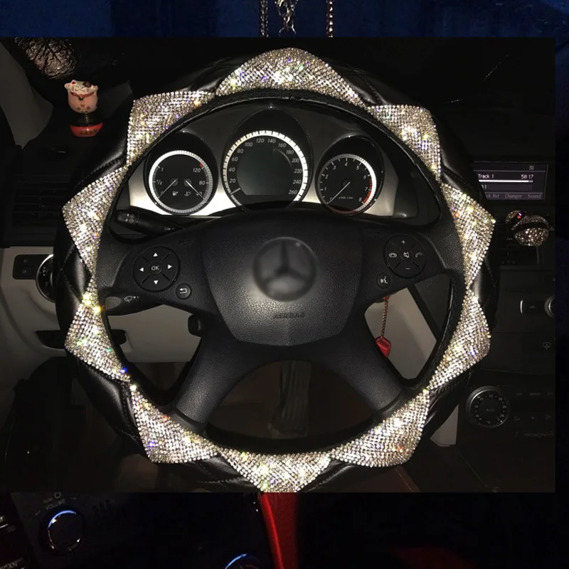 Luxury Diamond Leather Car Steering Wheel Covers Women Bling Crystal Auto Handle Cover Interior Accessories Luxury Diamond Leather Car Steering Wheel Covers Women Bling Crystal Auto Handle Cover Interior Accessories