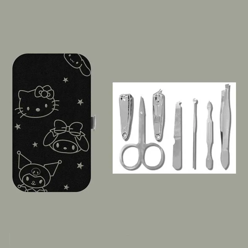 

Sanrio Hellokittys Kuromi Cinnamoroll 7Pcs Nail Clippers Set Portable Personal Care Tool Professional Toe Eyebrow Scissors Kit
