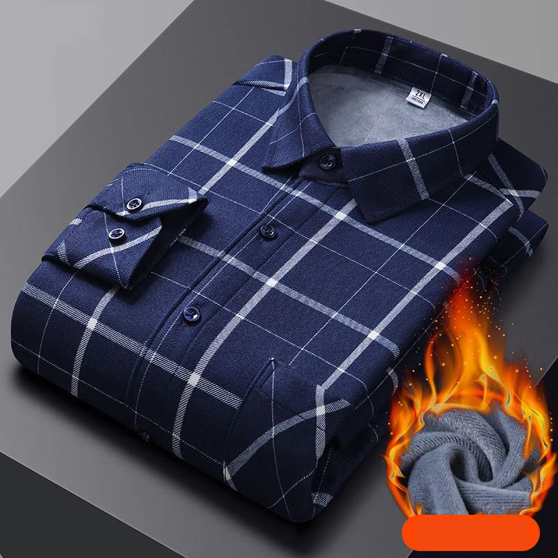 Winter long-sleeved thermal shirt plus velvet thick casual formal business plaid shirt middle-aged plus size top