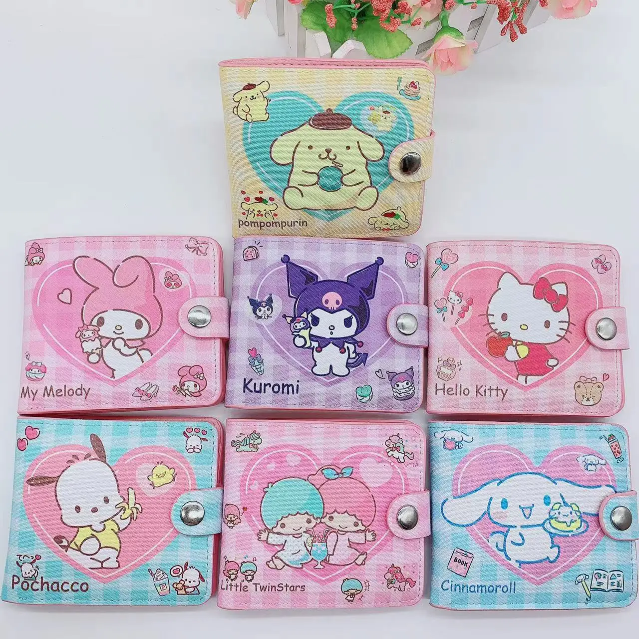 

Sanrio Cinnamoroll Hello Kitty Kuromi Pu двухсторонний складной детский кошелек с принтом сумка для карт мини Портативная сумка для хранения для девочек