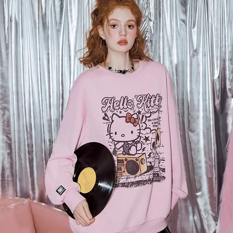 

Kawaii Sanrio Hello Kittys Pure Cotton Sweater Autumn Winter Round Neck Cute Cartoon Loose Fitting Plush Tops Girl Anime Gift