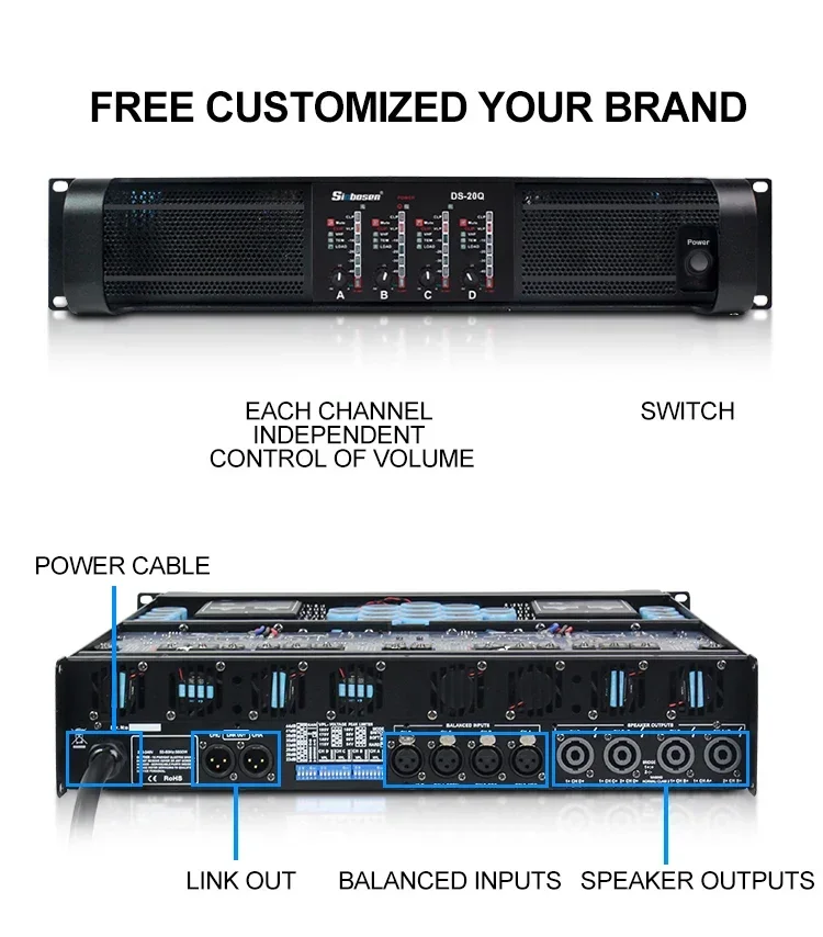 DS-20Q Sinbosen 4000 Вт звук 4-канальный профессиональный аудиоусилитель мощности
