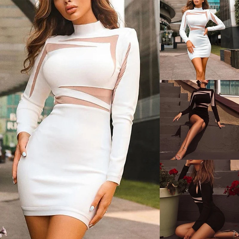 

Autumn And Winter Women's Long-Sleeve Round Neck Contrast Color Fashion Bag Hip Dress Women