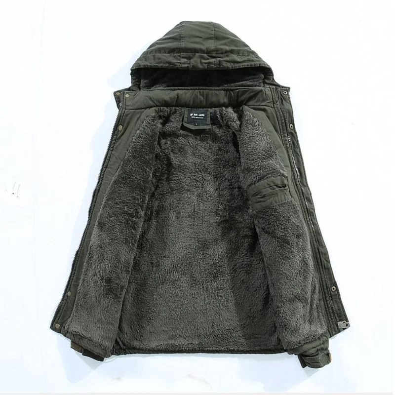 Winter Coat Men Mid-length Slim-fit Tooling Washable Detachable Hooded Cotton Jacket Thickened Warm Long Jacket Men