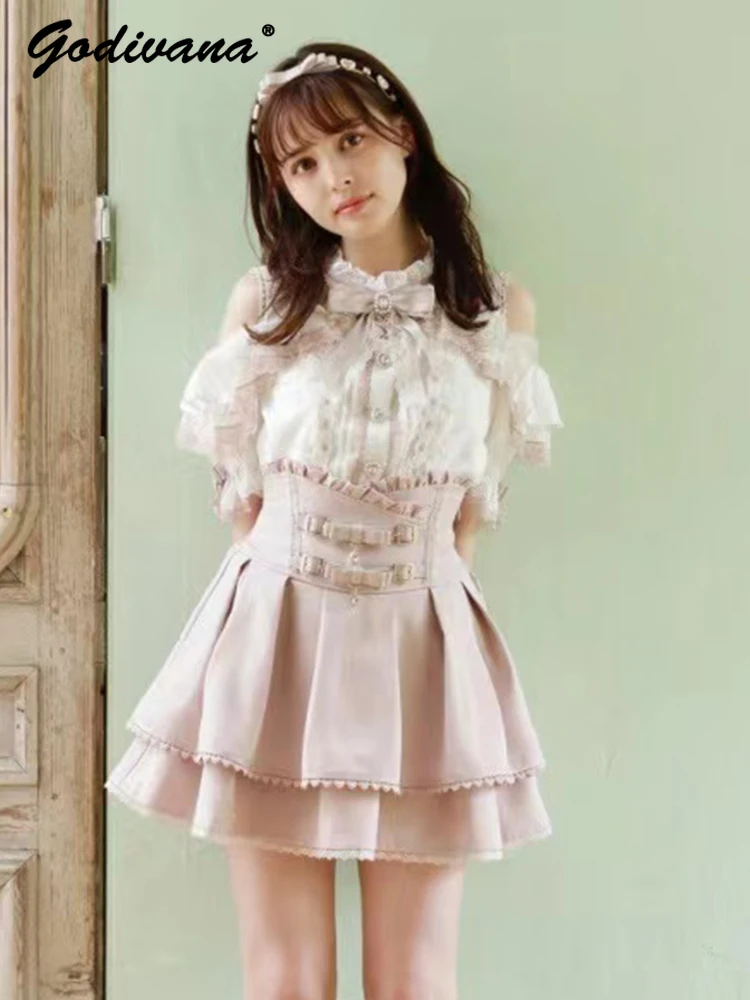 Рубашка в японском стиле для женщин весна-лето Милая Кружевная Сексуальная