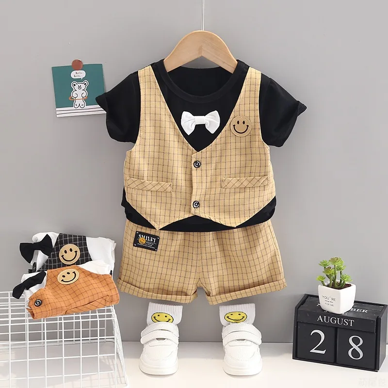 

Boys Clothes Sets Summer Children Cotton Vest T-shirts Shorts 2pcs Wedding Suit For Baby 1 To 5 Years Old Kids Birthday Outfits