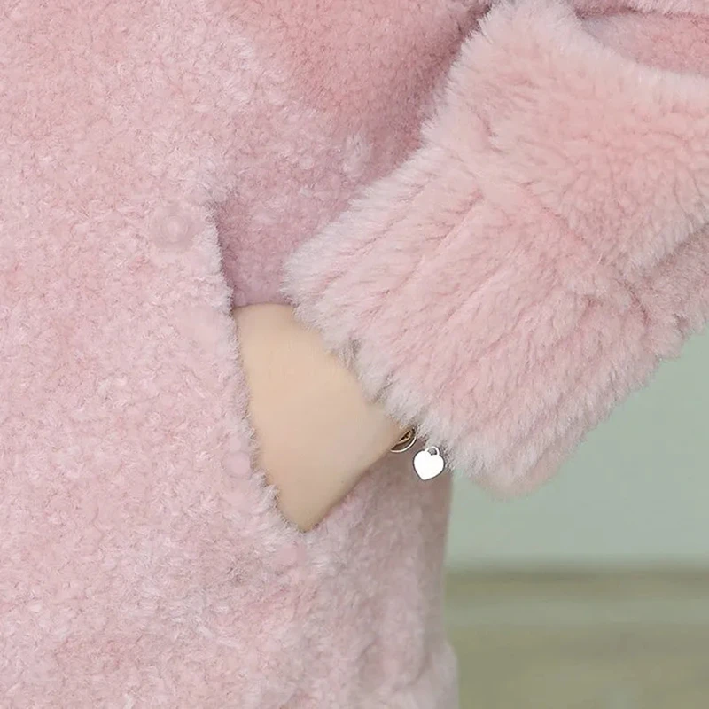 Winter Fur Collar Hooded Imitation Mink Double-Sided Fleece Plush Soft Coat Women Imitation Sheep Shearing Jacket Zipper Parkas