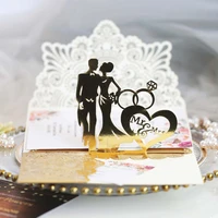 50 pieceslot pop up engagement cards bride and groom with wedding ring customized anniversary wedding invitation card ic062