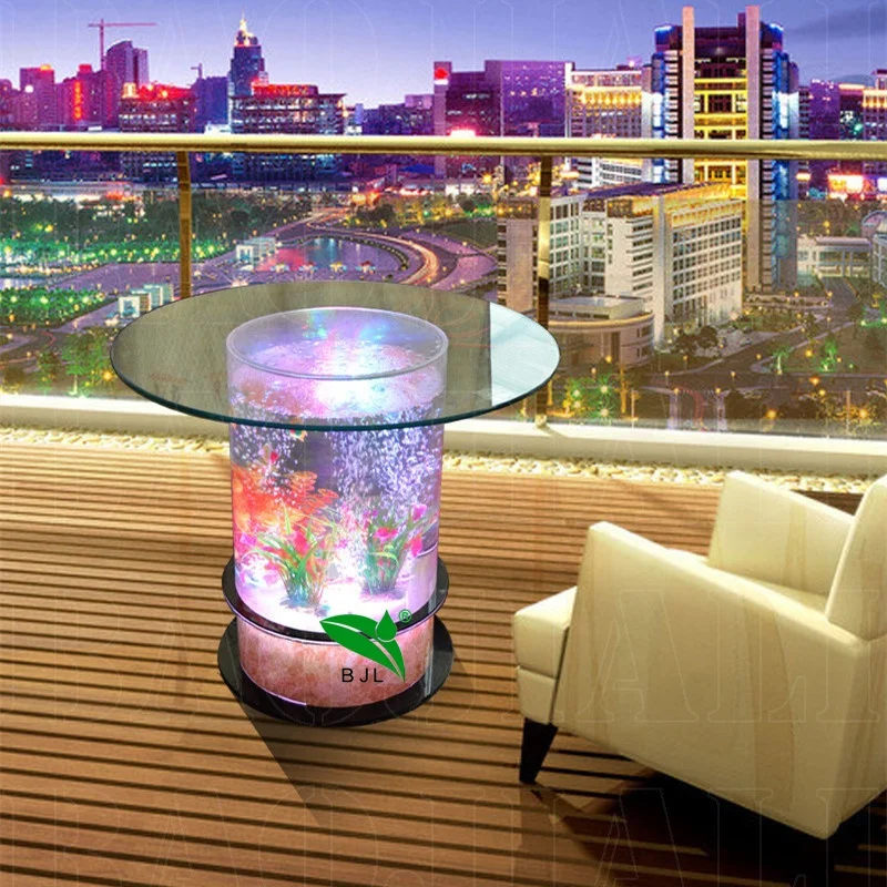 

round glass aquarium water bubble glowing aquarium table