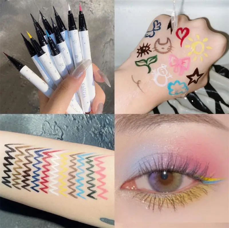 

12 Colors Liquid Eyeliner No Blooming Waterproof And Sweatproof Extremely Fine Eye Make Up Quick-drying Eyeliner Colorful