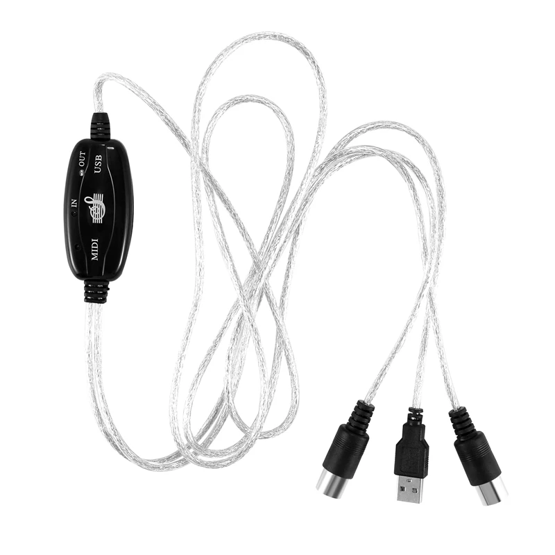USB IN-OUT MIDI Cable Converter PC to Music Keyboard Adapter Cord