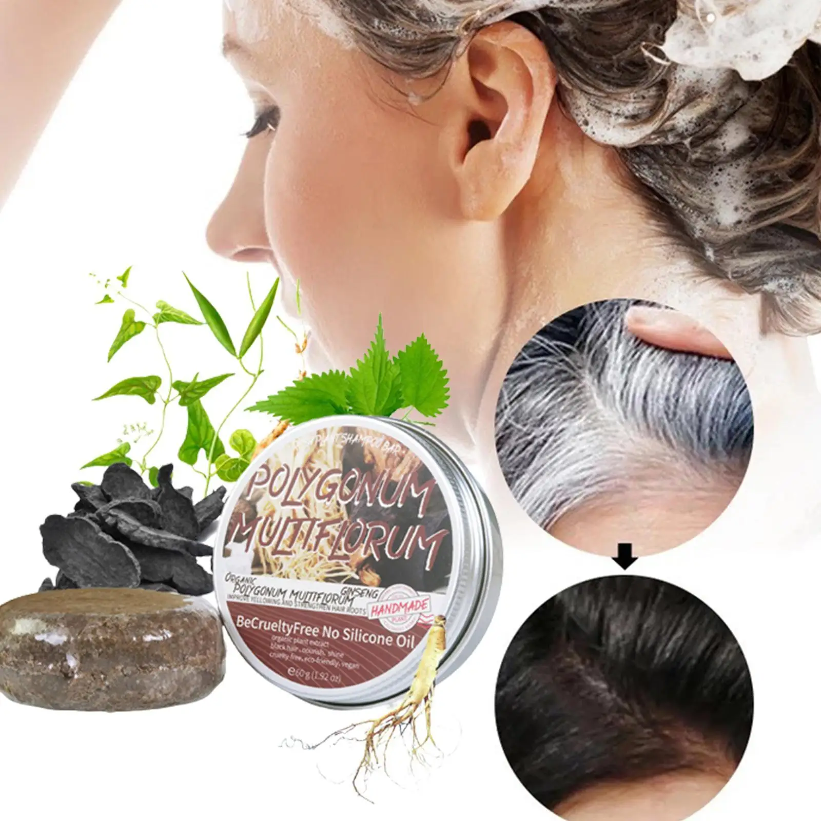

Шампунь-брусок для затемнения, шампунь для ухода за волосами, натуральное органическое мыло ручной работы, эффективное обратное восстановление серых волос