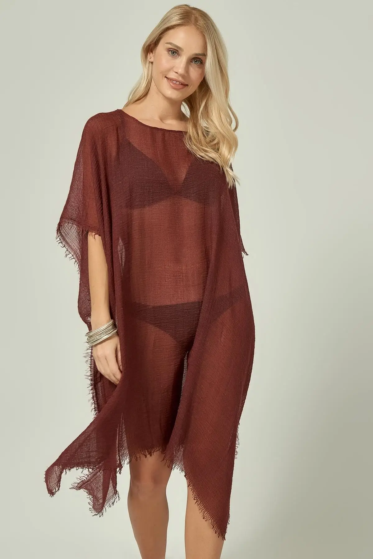 

Женское парео Плиссированное с самостоятельной кисточкой бордовый красный купальник Обложка пикантная туника костюм пляжная одежда женск...