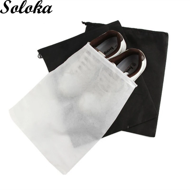 

2Pcs Non-woven Shoes Storage Bag Travel Outdoor Drawstring Dust Bags Simple Designs White Canvas Cotton Drawstring Bag