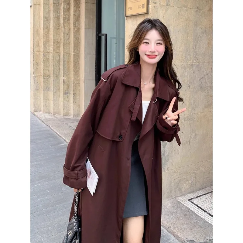Женское длинное красное пальто SuperAen повседневное в Корейском стиле осень 2024