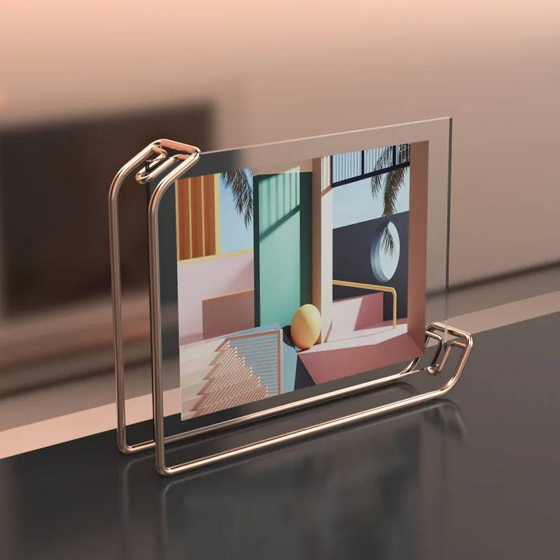 

A4 Gold Photo Frame Set Table Double-sided Display Horizontal and Vertical Universal Nordic Geometric Metal Glass Photo Frame