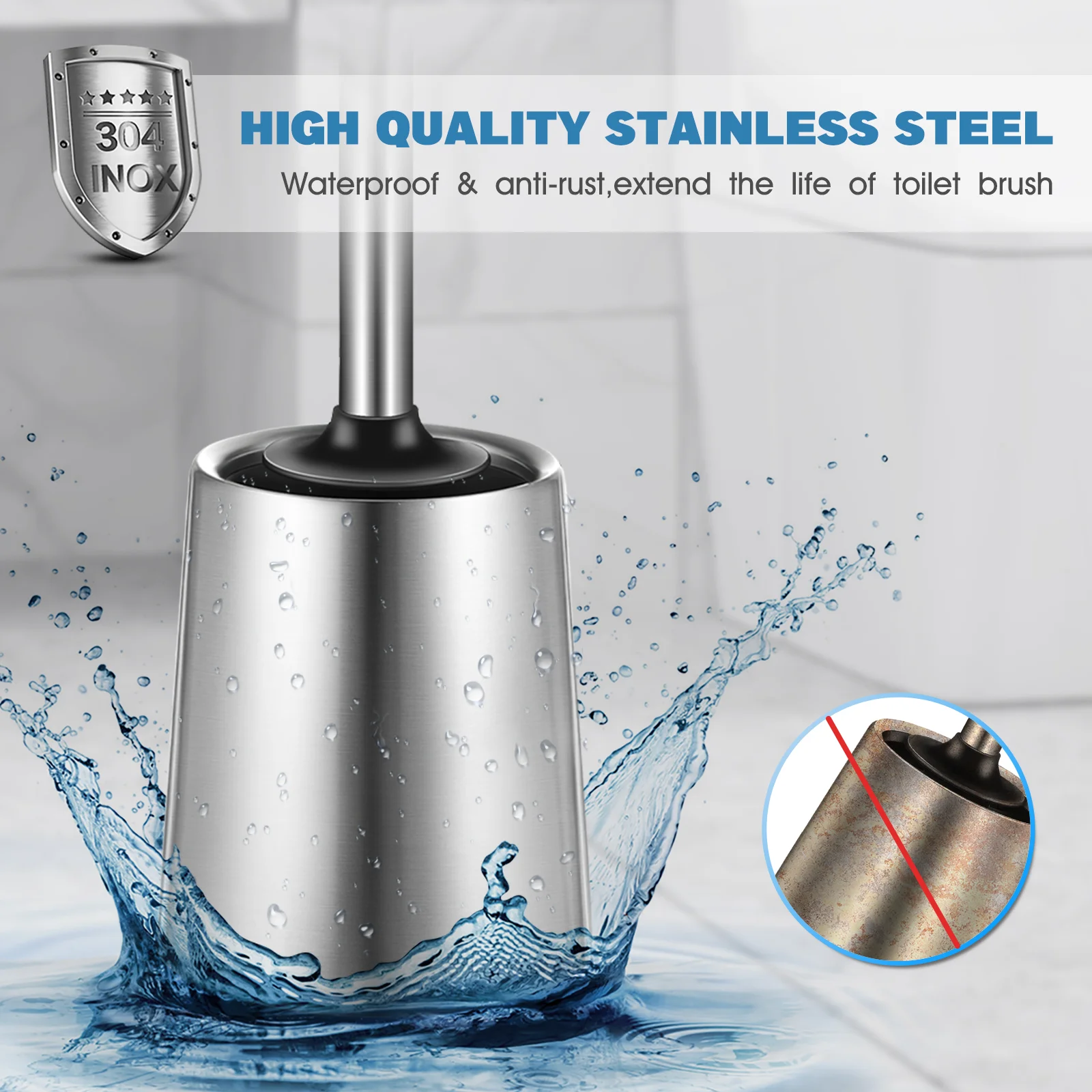 

1 Pack Toilet Brush with Holder Stainless steel Toilet Brush with Silicone Bristles Ventilated Toilet Cleaning Brush Household