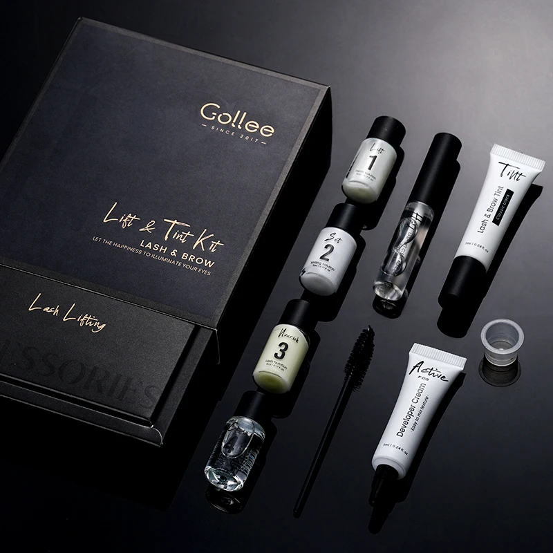 Фото Gollee Lash Lift Kit 4 в 1, набор для ламинирования бровей, профессиональный набор для завивки ресниц для дома, долговечный натуральный коричневый цвет №1
