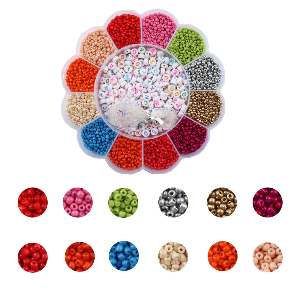 New 3MM box rice beads 13 grid flower box glass colored glass diy jewelry accessories DIY bracelet necklace