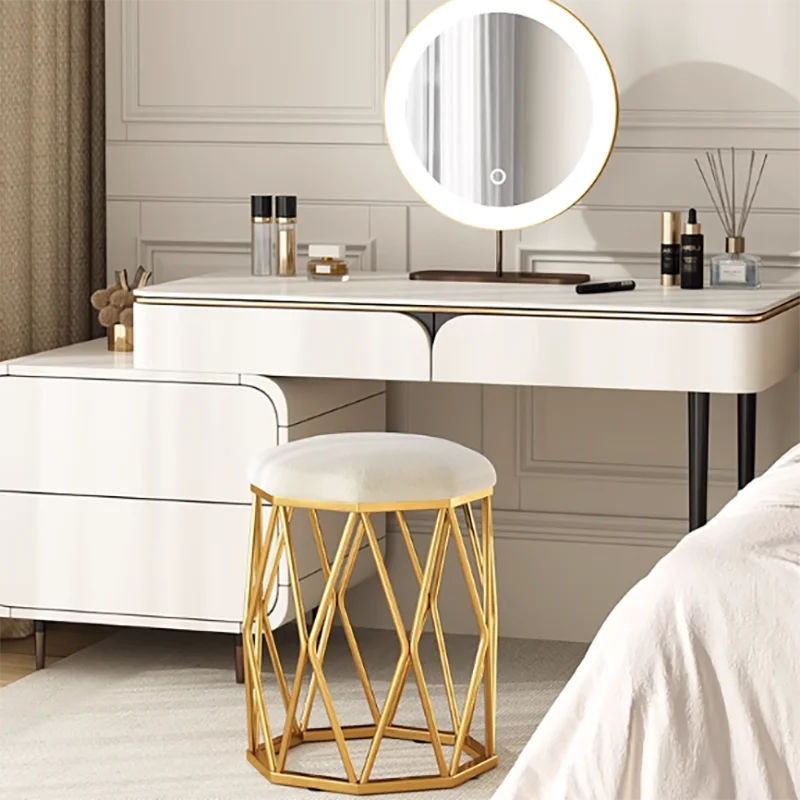 

Bedroom Round Stool Under Desk Legs Metal Cushioned Vanity Stool Nordic Velvet Sillas Para Sala De Estar Furniture Living Room