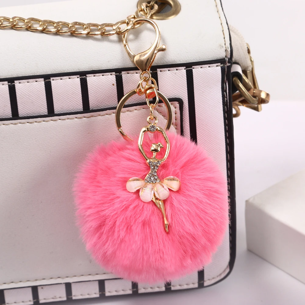 

Colorful 8cm Pom Poms Keychains Faux Fur Fluffy Ball Pompoms Keyring for Women Girls Car Bag Charms DIY Accessories