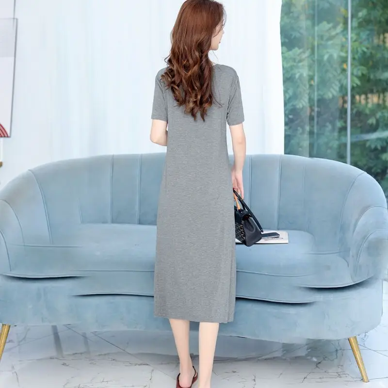 Ночная рубашка женская из модала с коротким рукавом длинное тонкое Летнее