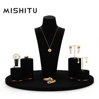 mishitu black metal microfiber jewelry display set for necklace earrings ring shop window exhibited props