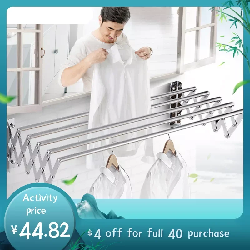 

Wall Mounted Outdoor Clothes Drying Rack Retractable Laundry Hanging Rack Stainless Steel Clothesline Hanger Dryer Space Saver