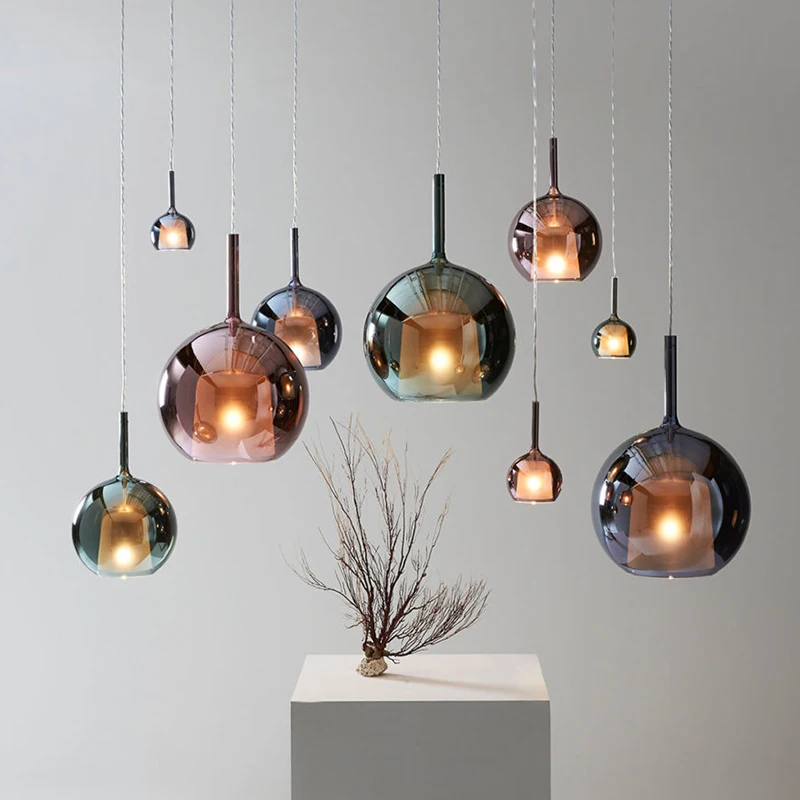 

Modern Bell LED Suspension Lamp for Restaurant Smoke Gray Indoor Island Hanging Light Fixtures Round Glass Ball Kitchen Luster
