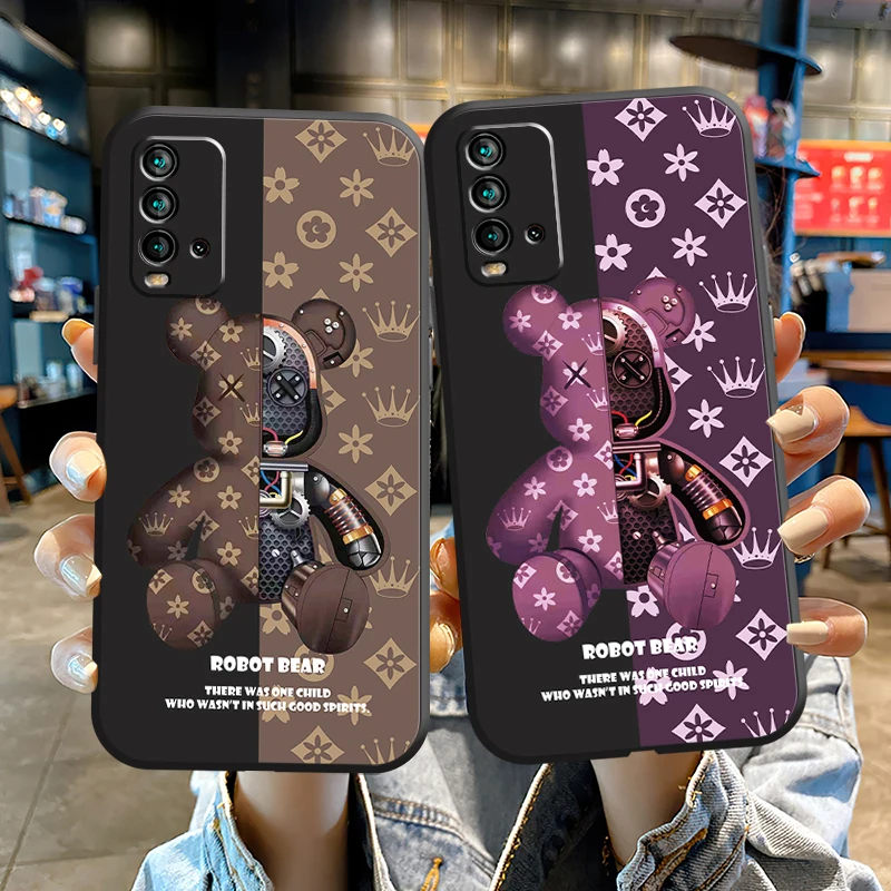cute mechanical bear protect for xiaomi redmi 9 9t 9i 9at 9a 9c 10s note 9 10 pro max 5g soft tpu funda phone cases back cover free global shipping