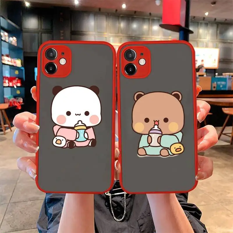 

FHNBLJ Bubududu Panda Phone Case for iPhone 11 12 13 Mini Pro Max 8 7 Plus X XR XS MAX Matte Silicone Back Cover