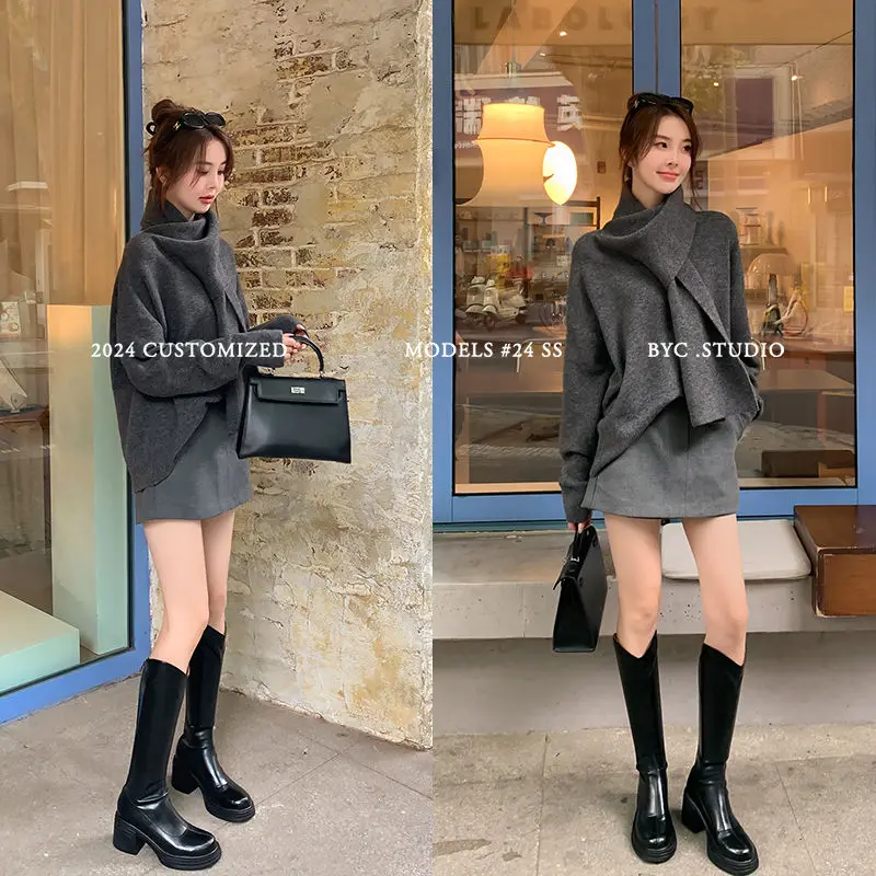 Женские кожаные сапоги до колена из натуральной телячьей кожи с верхом и валом на