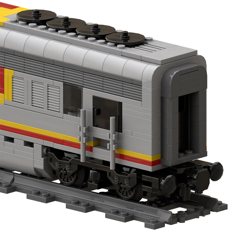 Фото Строительные блоки Santa Fe Super Chief MOC, тяжелый пассажирский локомотив с красной серебряной полосой, винтажный поезд своими руками №2