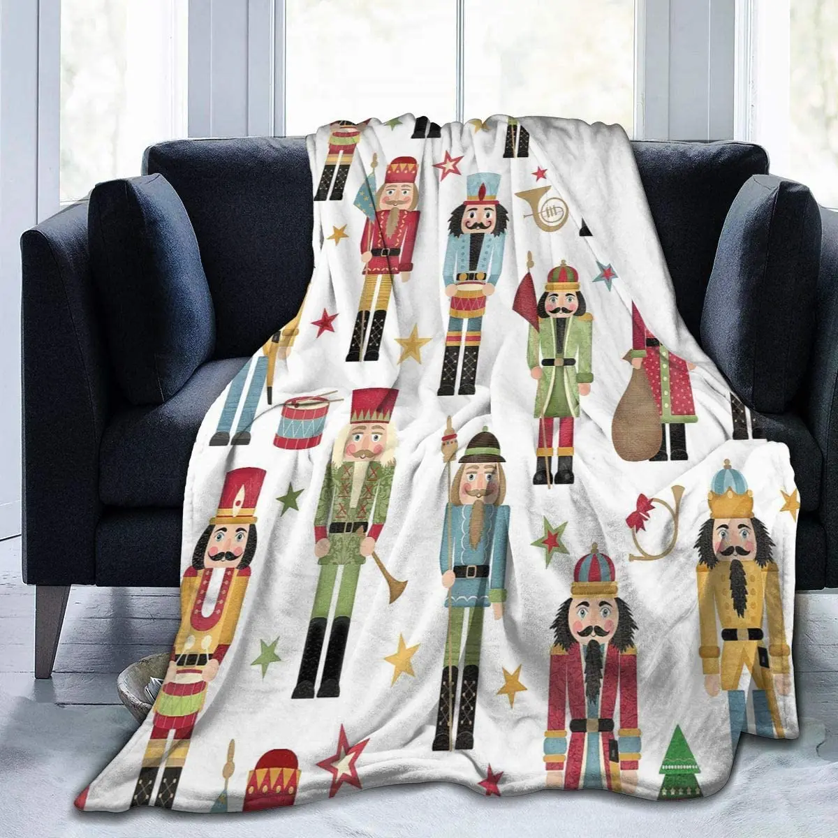 

Blanket Nutcracker Christmas Tree Star Throw Blanket Ultra Soft Velvet Blanket Lightweight Bed Blanket Quilt Durable Home Decor