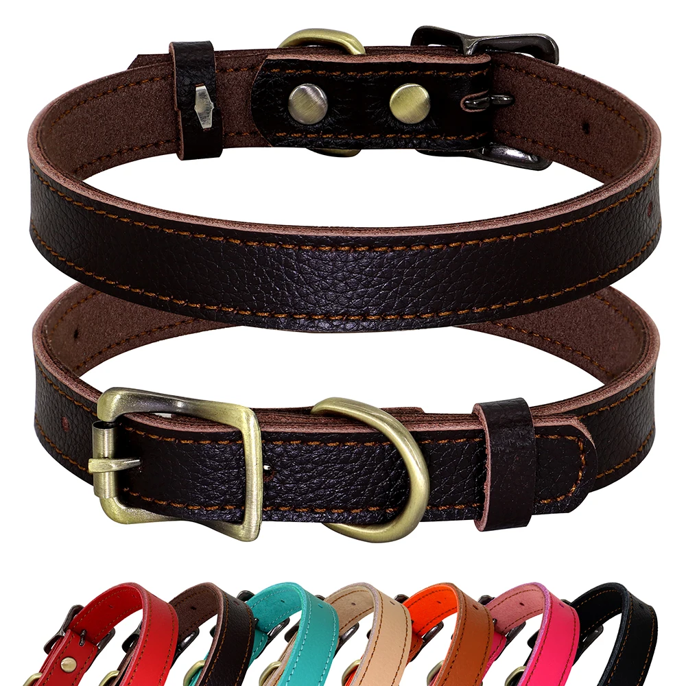 

Adjustable Genuine Leather Dog Collar For Small Medium Dogs Soft Leather Pet Puppy Kitten Collars For Chihuahua French Bulldog