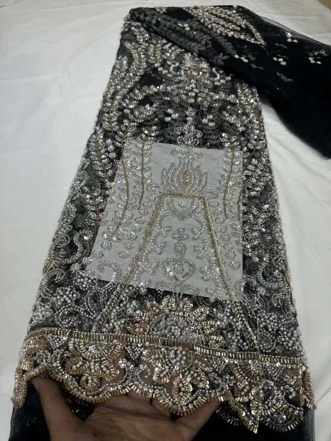 Африканская кружевная ткань 2024 блестки вышивка бисером жених Нигерия свадебная