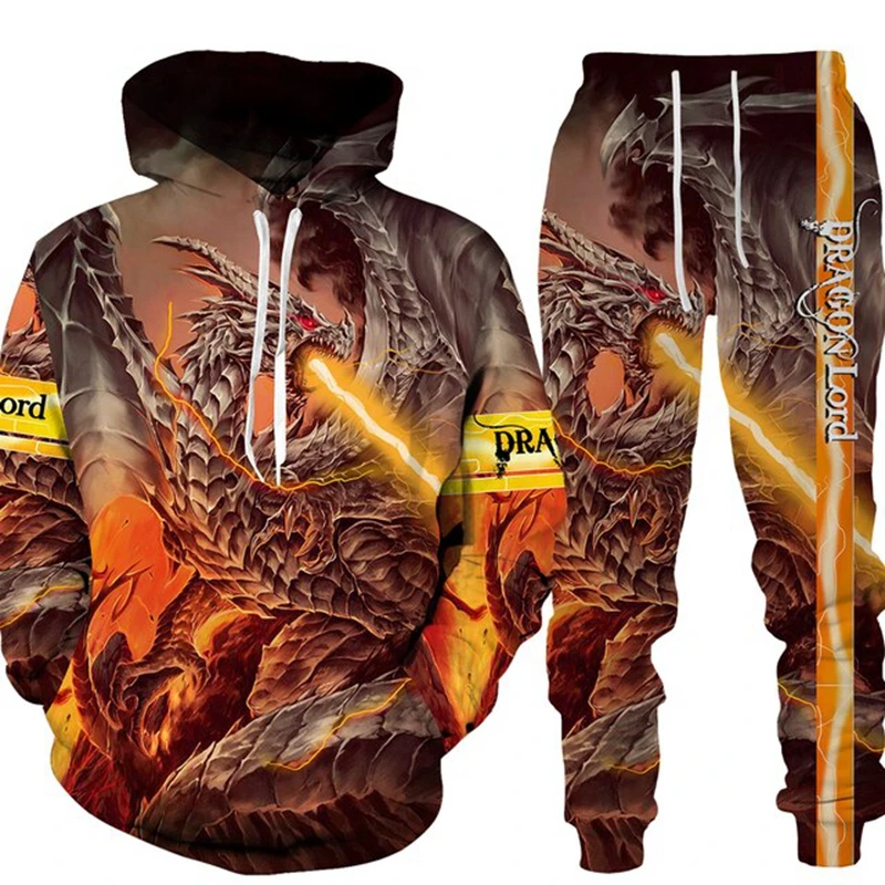 Осенне-зимний крутой спортивный костюм с 3D-принтом и толстовкой