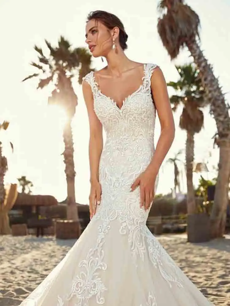 

Женское свадебное платье LUOJO Boho, ТРАПЕЦИЕВИДНОЕ ПЛАТЬЕ невесты до середины икры с V-образным вырезом, аппликацией и открытой спиной, индивид...