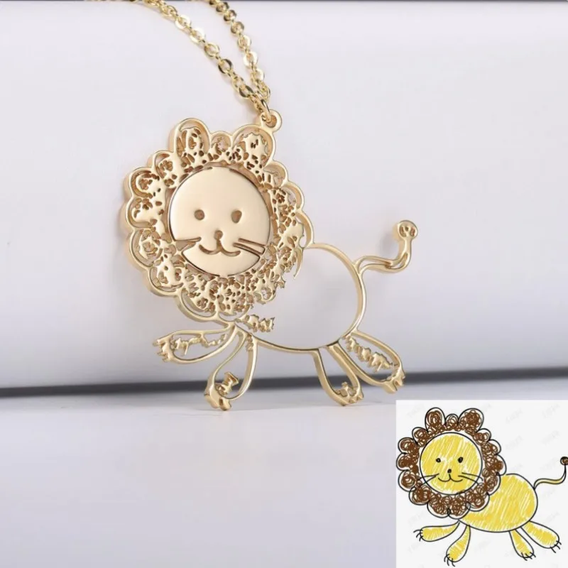 Cute Custom Kids Painting Necklace Personalize Children Graffiti Scrawl Drawing Picture Necklace For Child Birthday Gift Jewelry